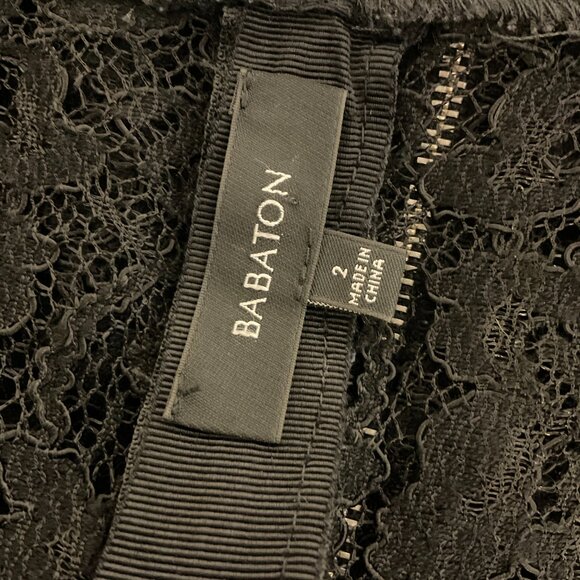 Babaton Lace Dress 2 Black Short Sleeve V-Neck Sheer Back Pockets - Picture 13 of 13